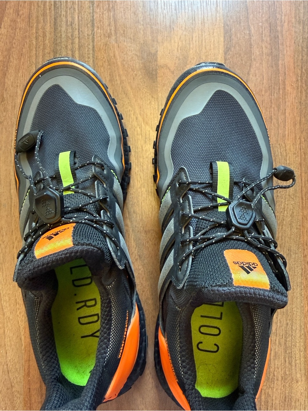 adidas Black Sneakers with Orange Trim and Neon Green Insole - Picture 4 of 11